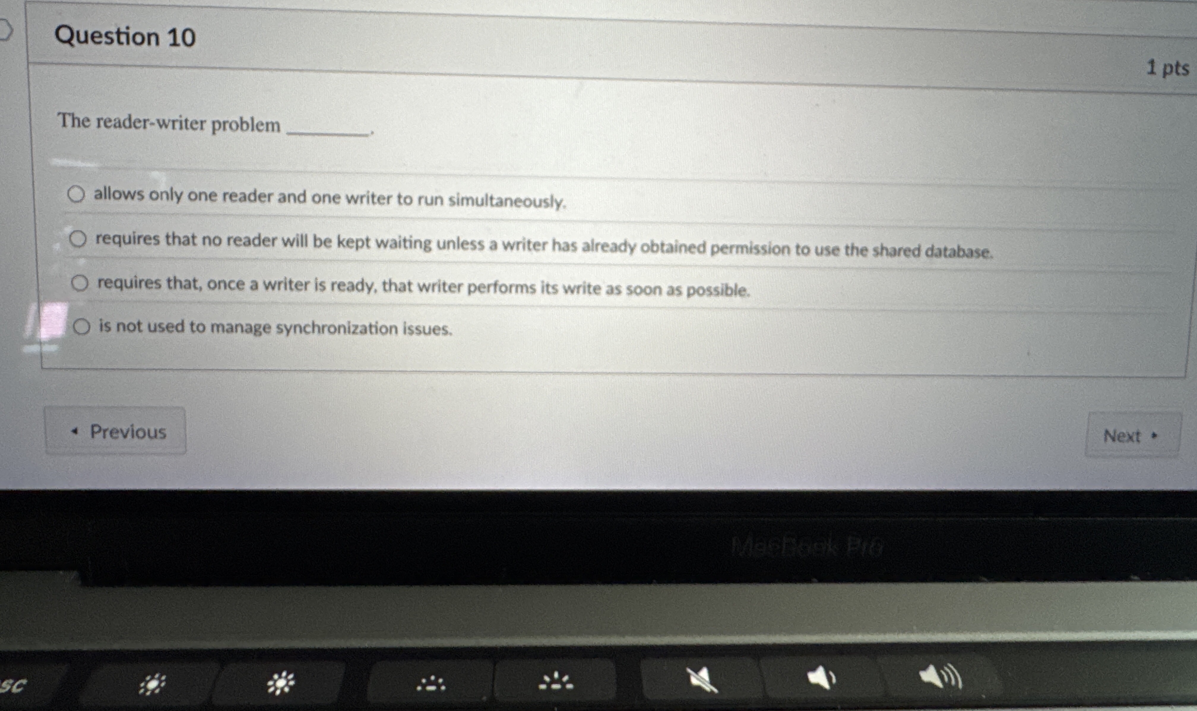 Question 1 0 The reader - writer problemallows