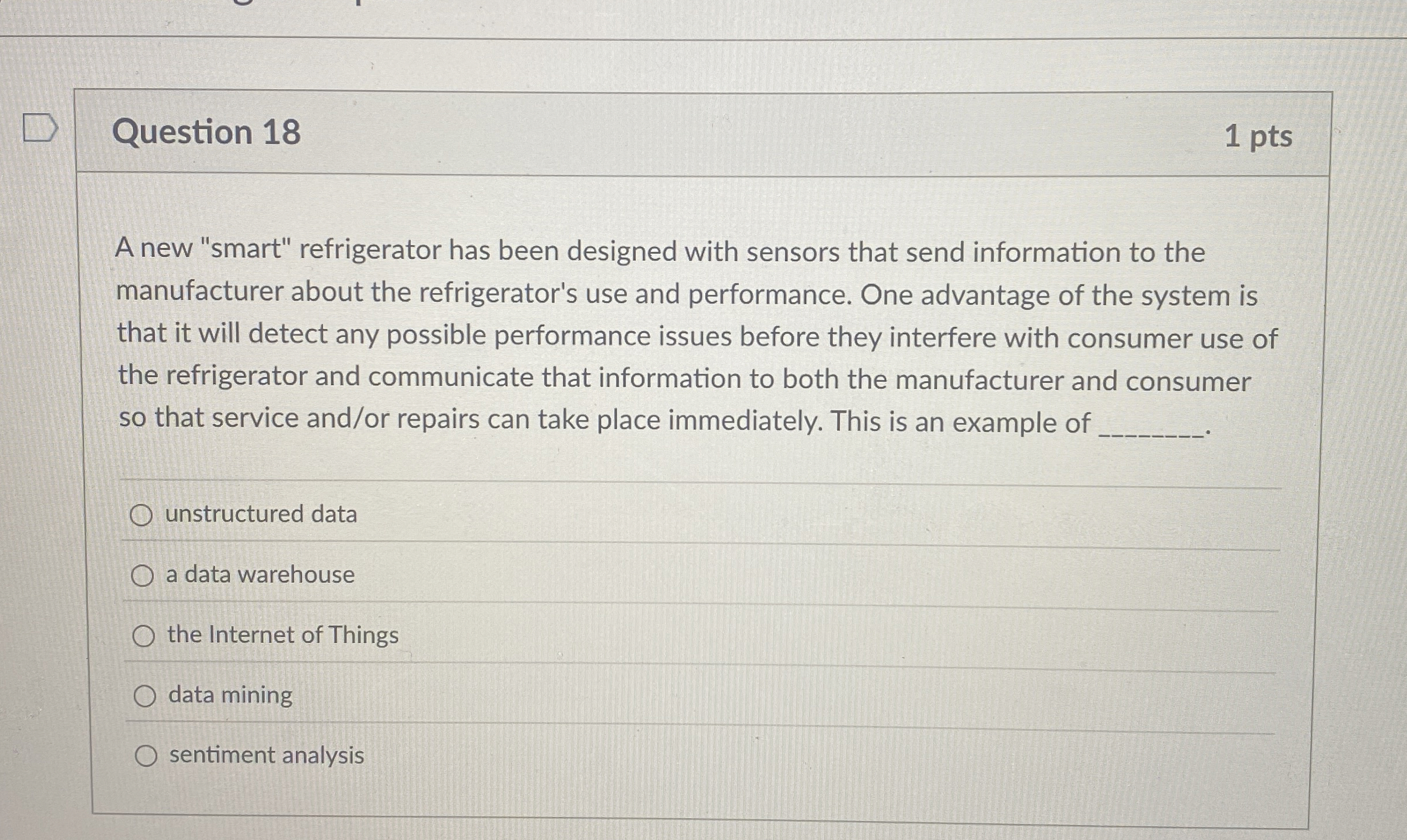 Question 1 8 A new "smart" refrigerator has been