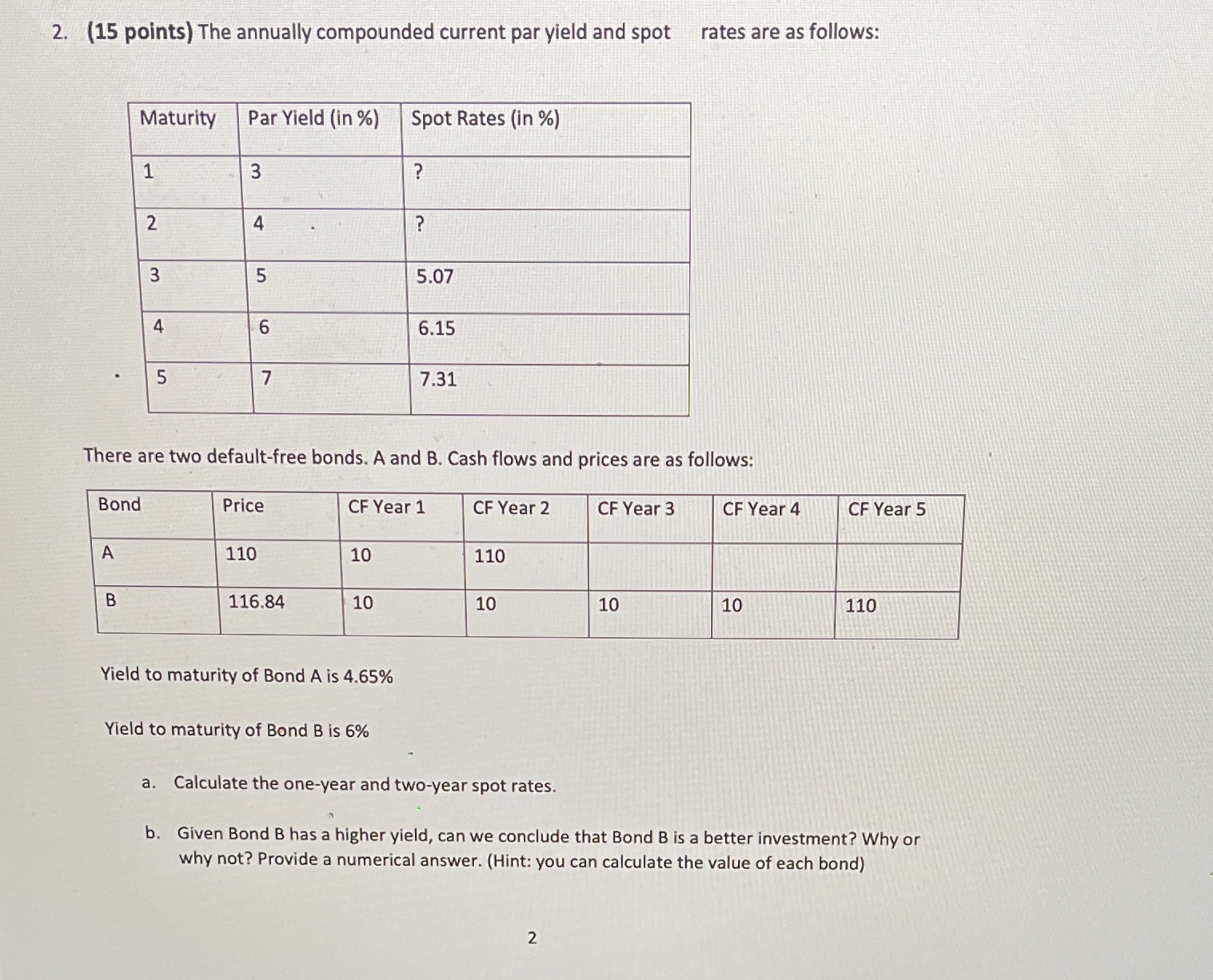 Finance 2. (15 points) The annually compounded