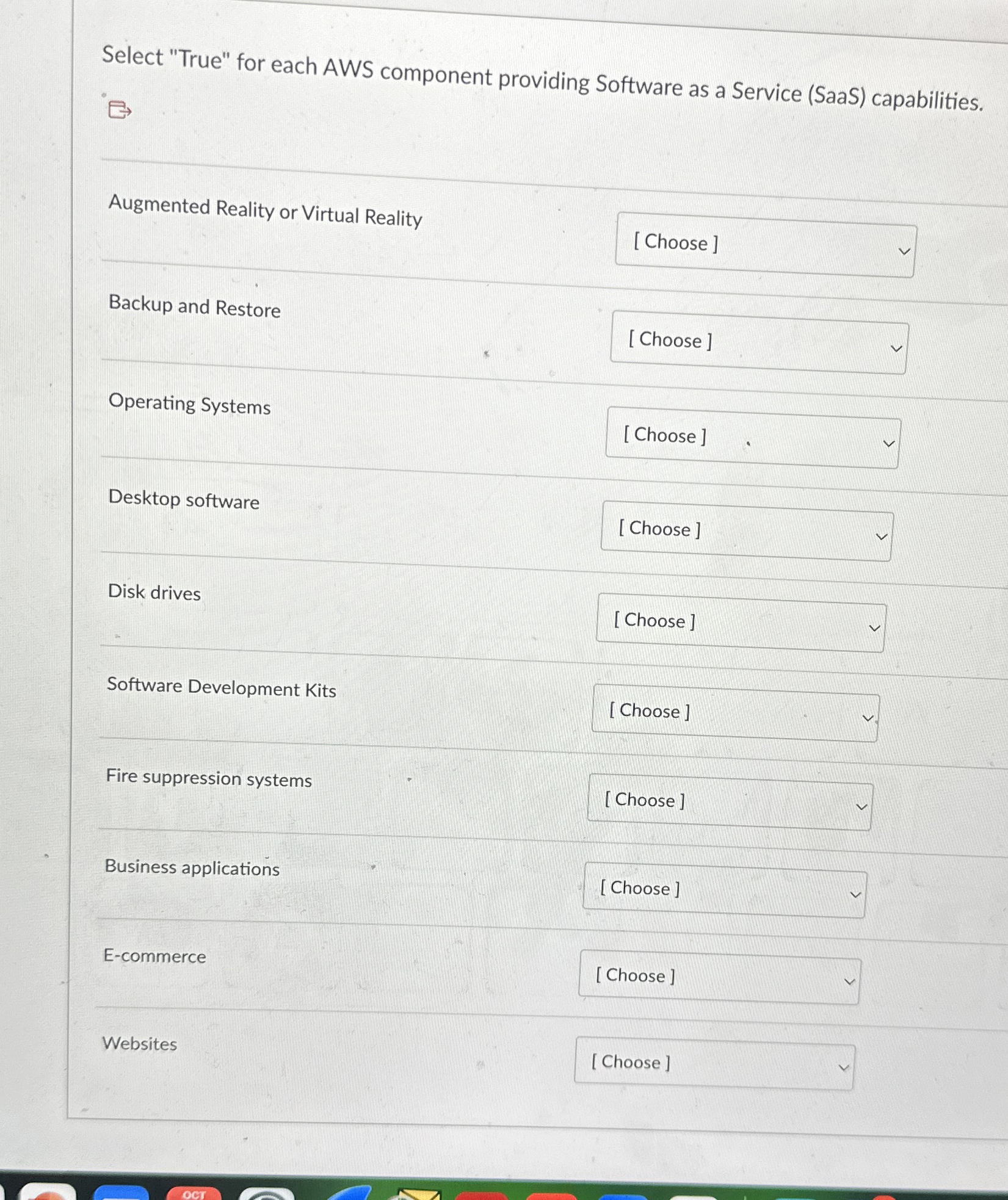 Select "True" for each AWS component providing