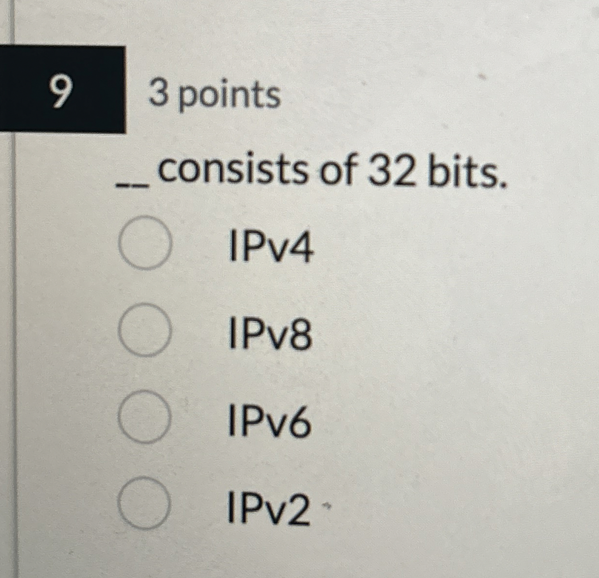 3 points consists of 3 2 bits. IPv 4 IPv 8 IPv 6