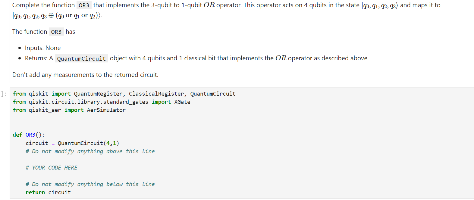 Complete the function OR 3 that implements the 3