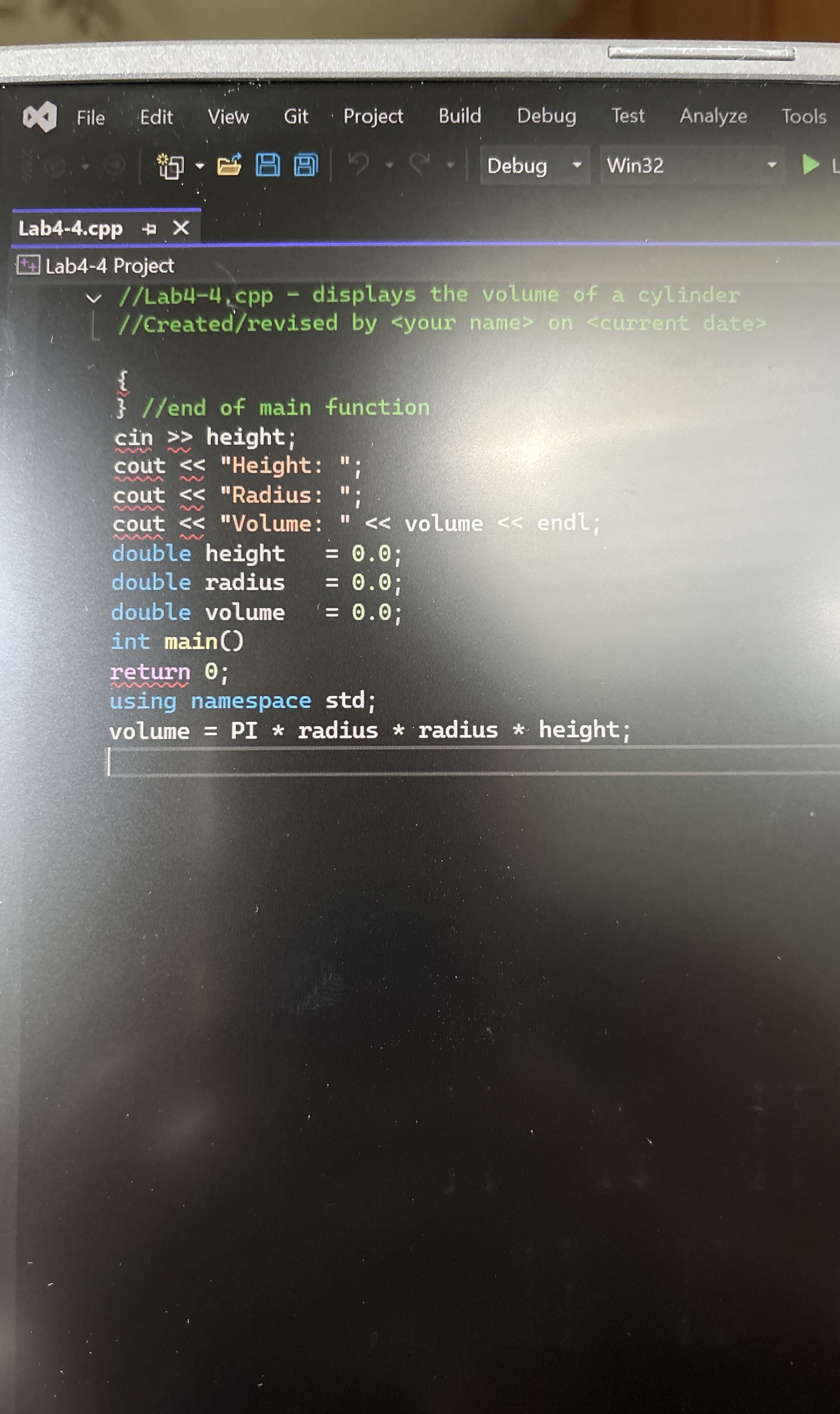 V / / Lab 4 - 4 , cpp - displays the volume of a