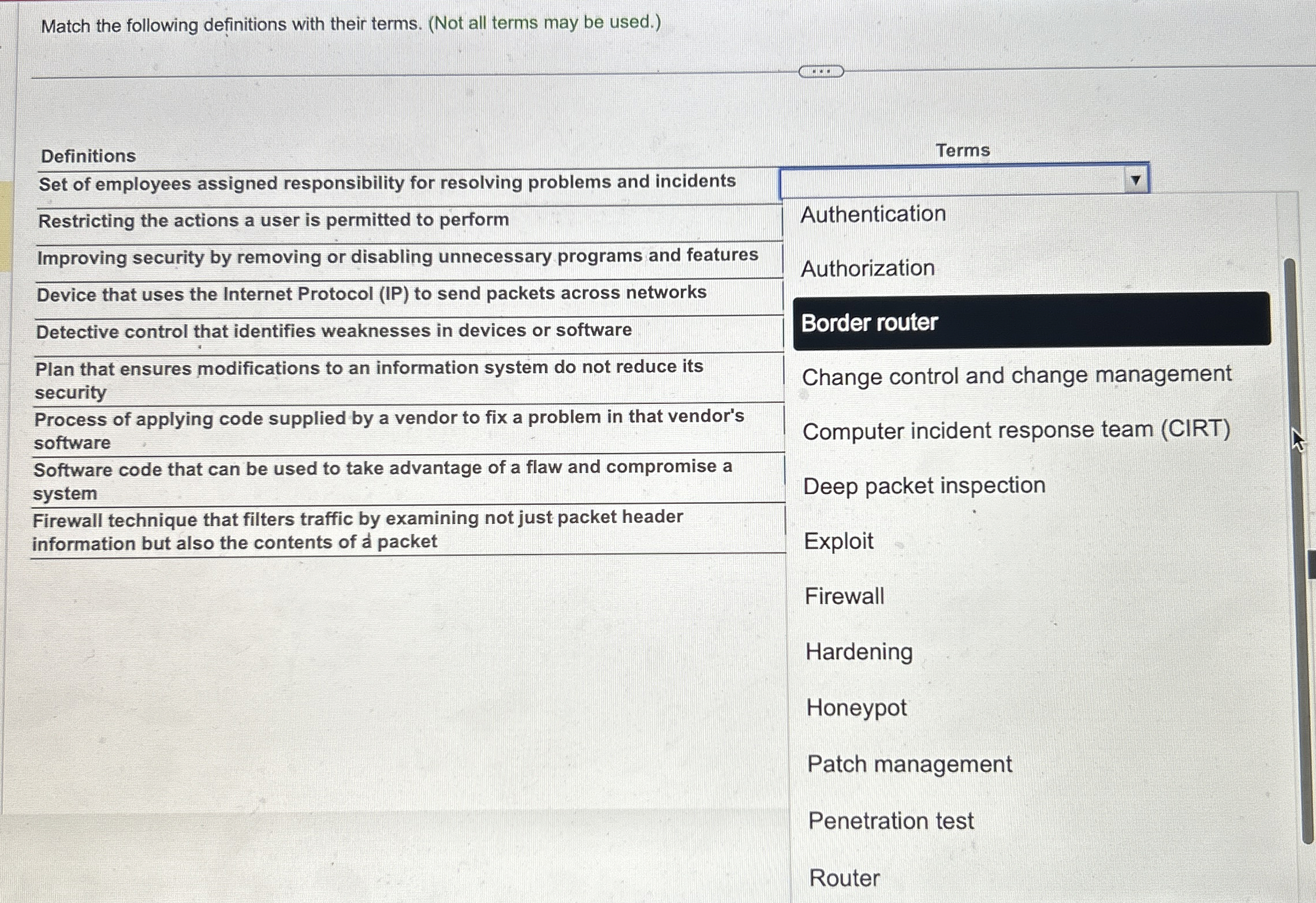 Match the following definitions with their terms.