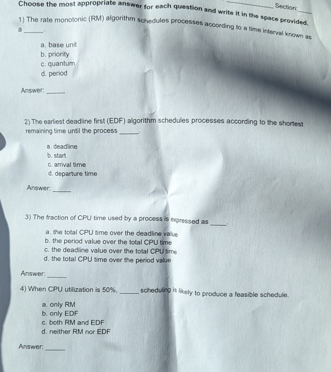 Section The rate monotonic ( RM ) algorithm