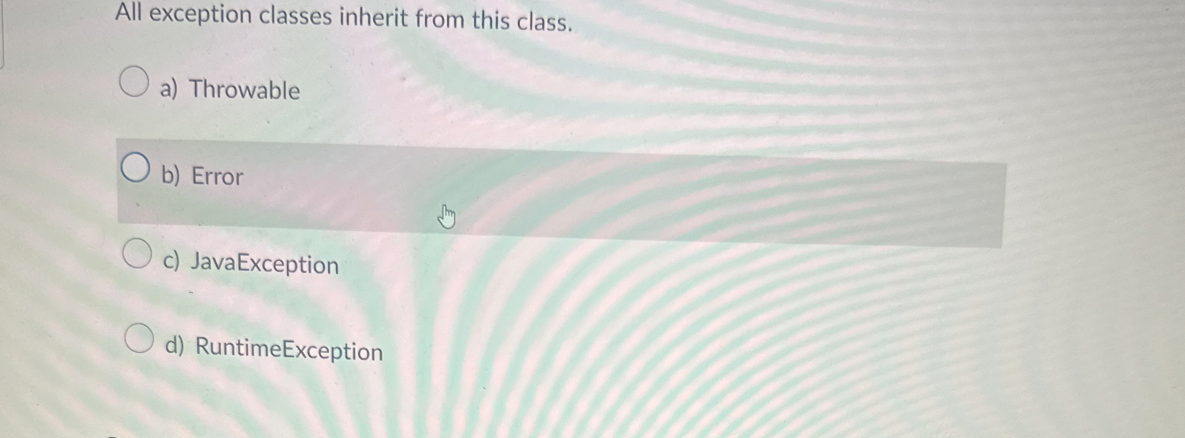 All exception classes inherit from this class. a