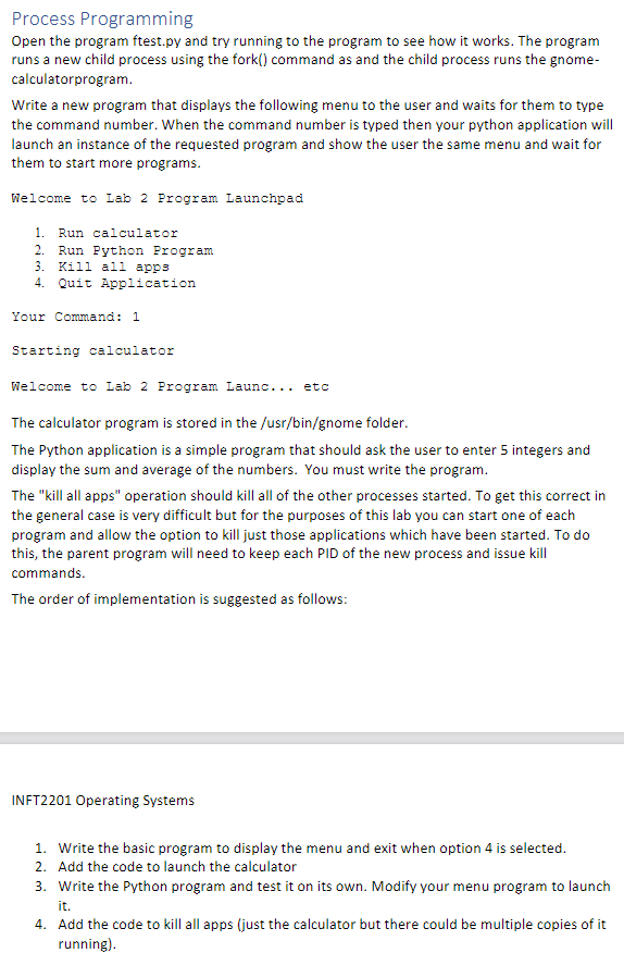 Process Programming Open the program ftest.py and