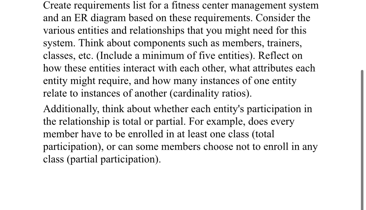 Create requirements list for a fitness center