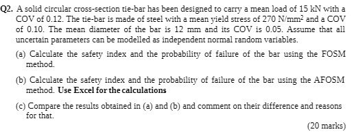 Q2. A solid circular cross-section tie-bar has