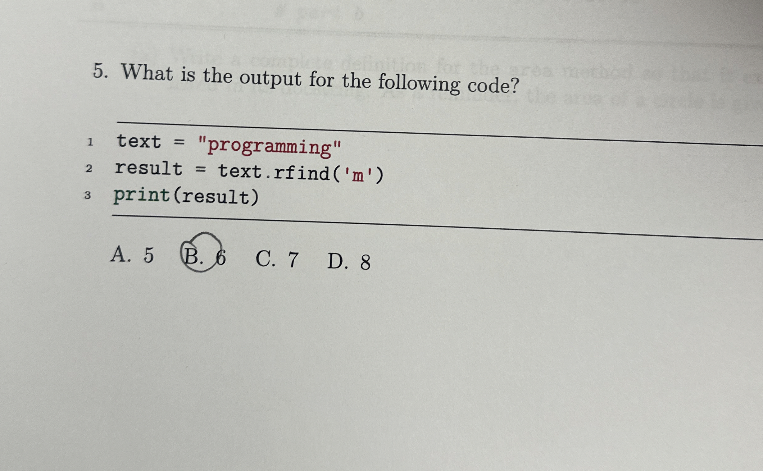 What is the output for the following code? 1 text