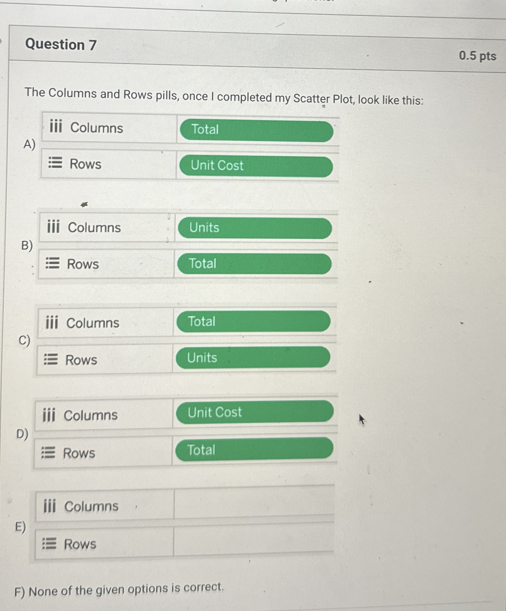 Question 7 0 . 5 pts The Columns and Rows pills,