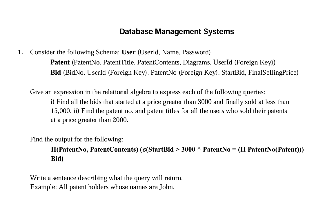 Database Management Systems Consider the