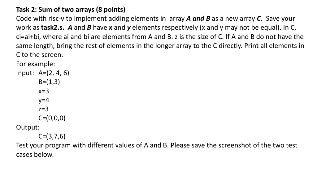 Task 2 : Sum of two arrays ( 8 points ) Code with