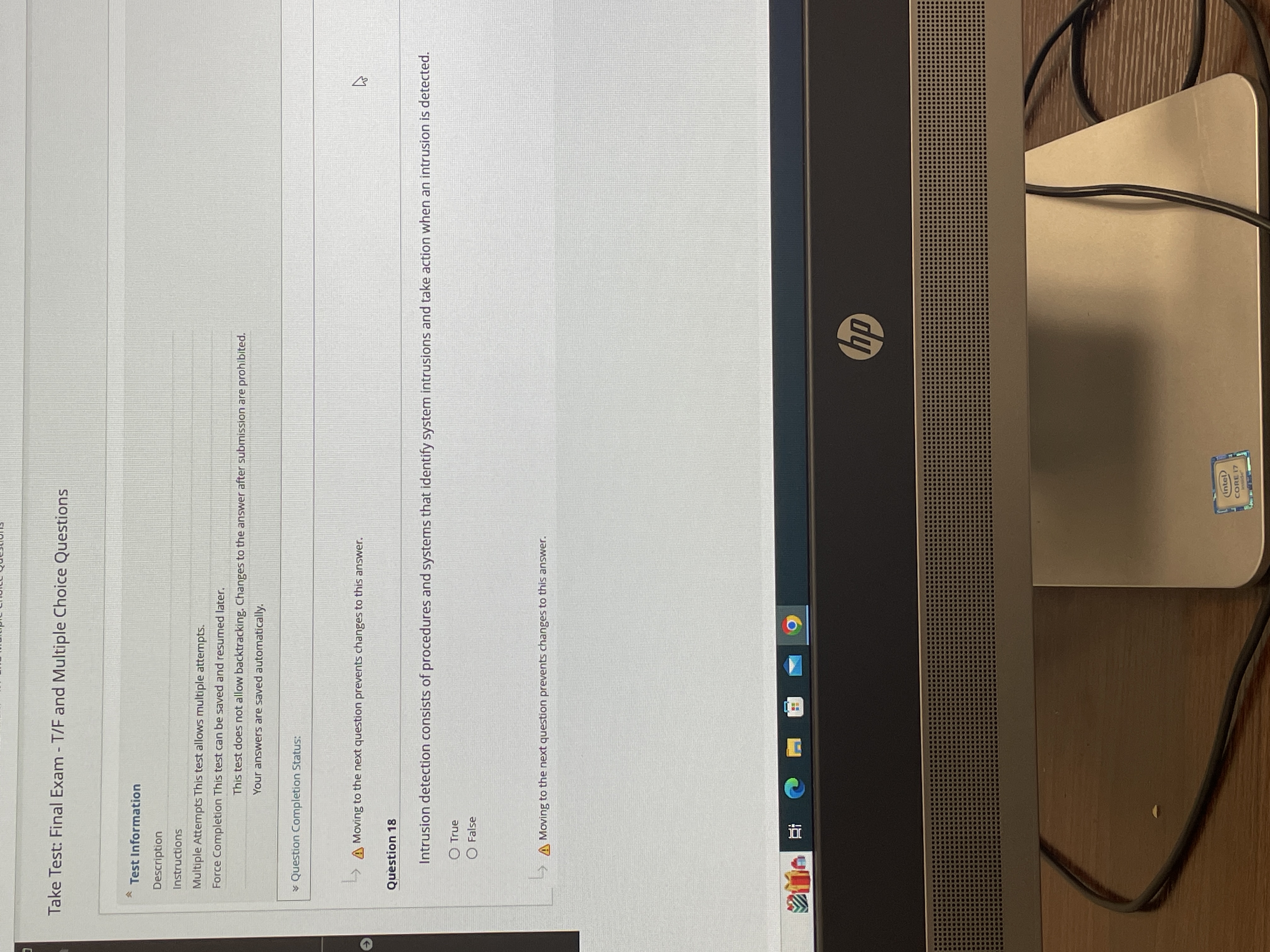 Question 1 8 Intrusion detection consists of