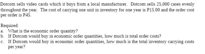 Dotcom sells video cards which it buys from a