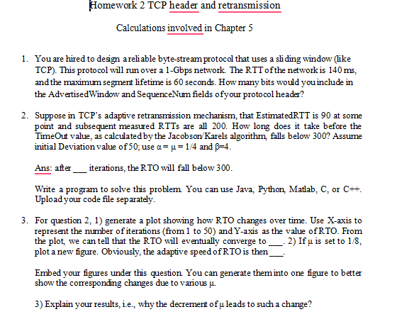 Homework 2 TCP header and retransmission