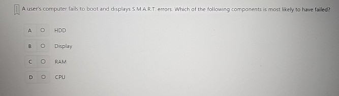 A user's computer fails to boot and displays S .