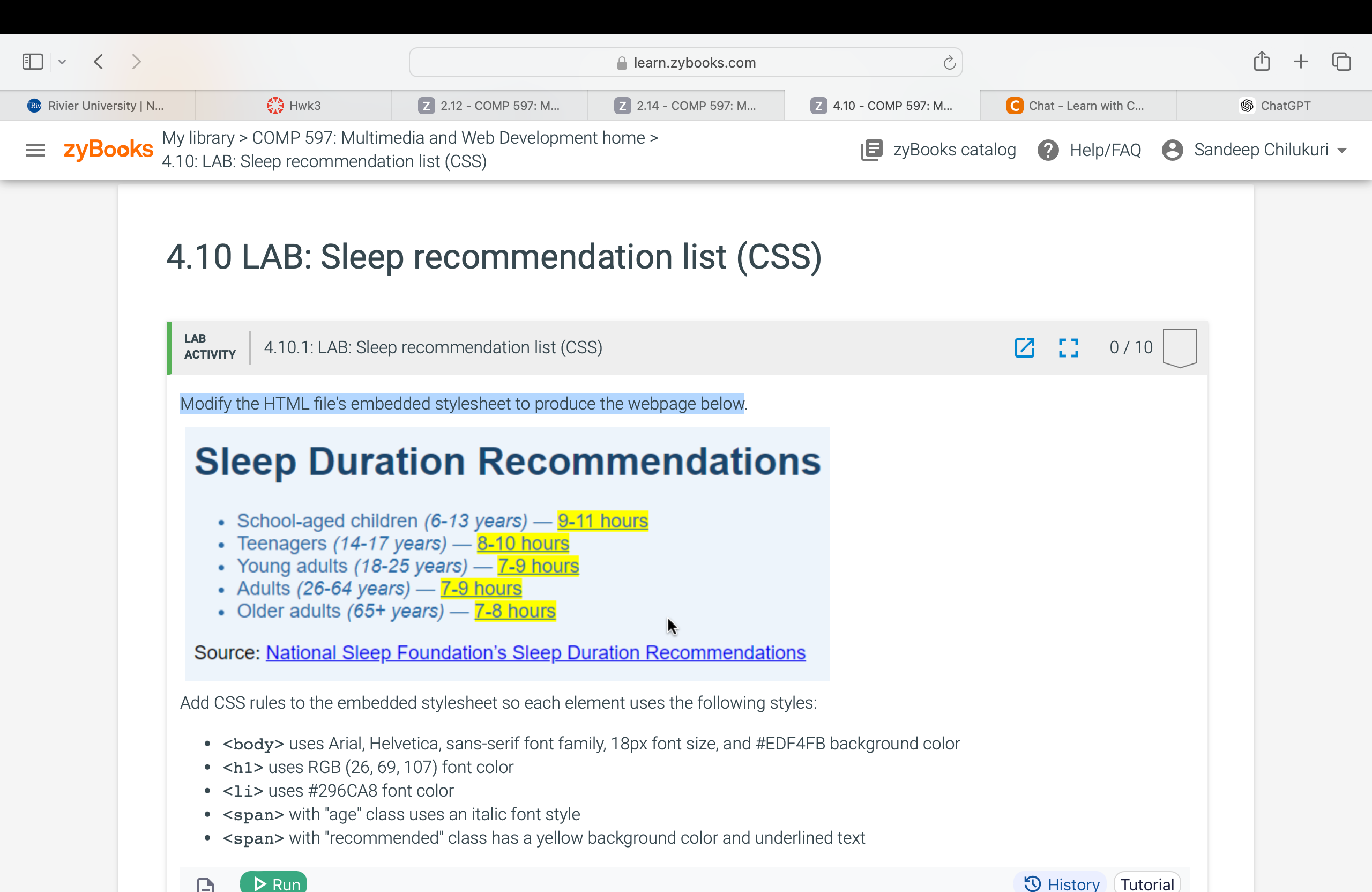 Modify the HTML file's embedded stylesheet to
