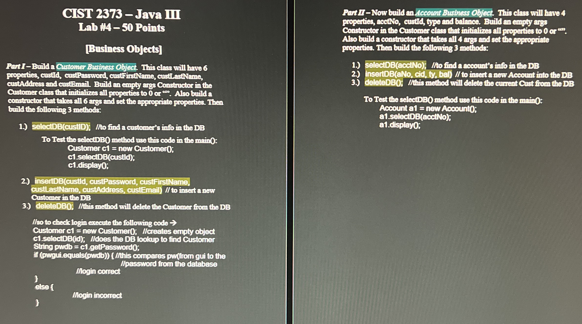 Part 1 - Now build an , ccount Business Object.