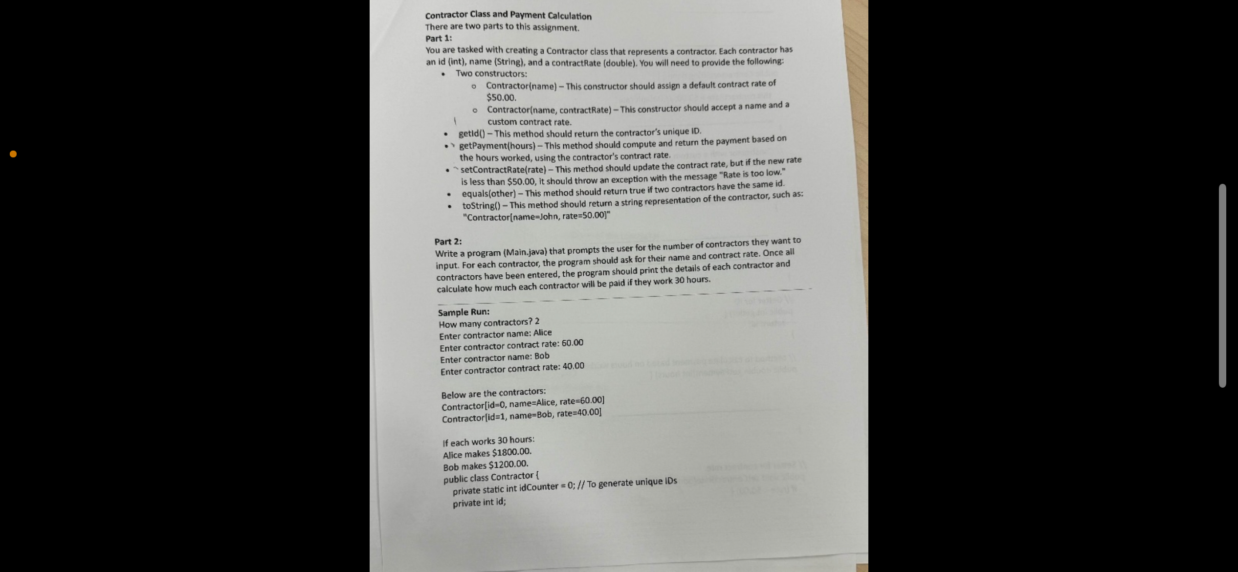 Contractor Class and Payment Calculation There