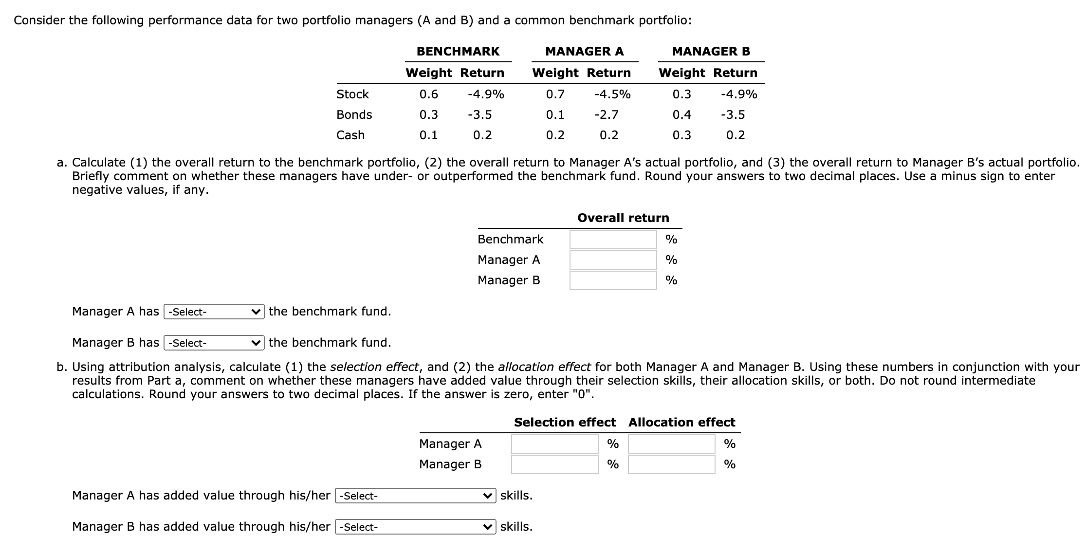Consider the following performance data for two