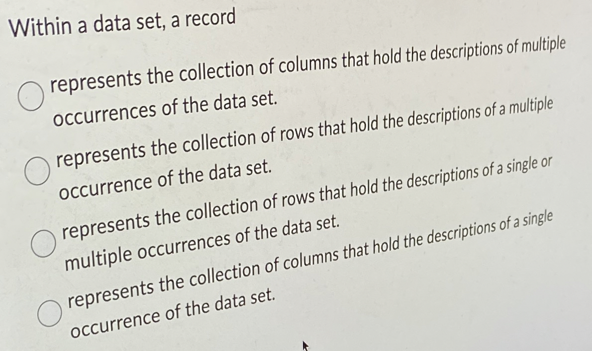 Within a data set, a record represents the