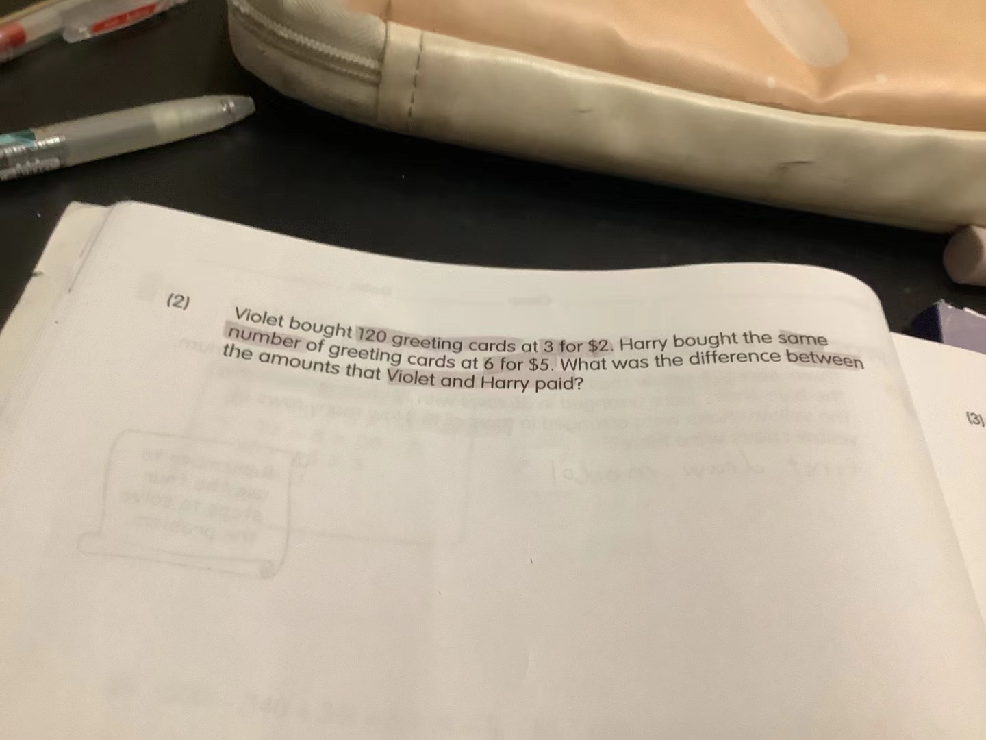 Violet bought 1 2 0 greeting cards at 3 for $ 2 .