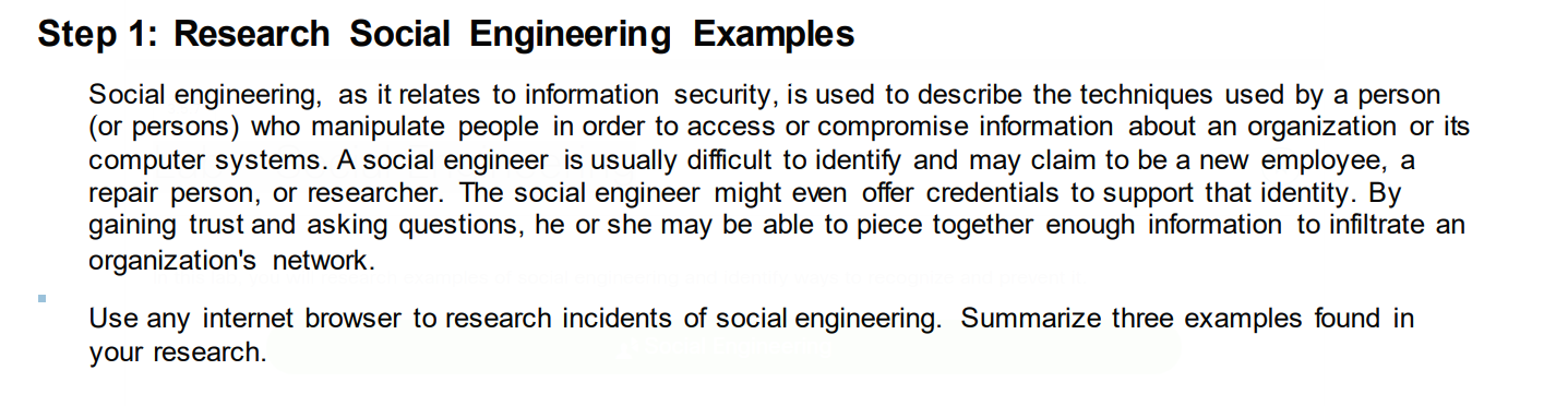Step 1 : Research Social Engineering Examples