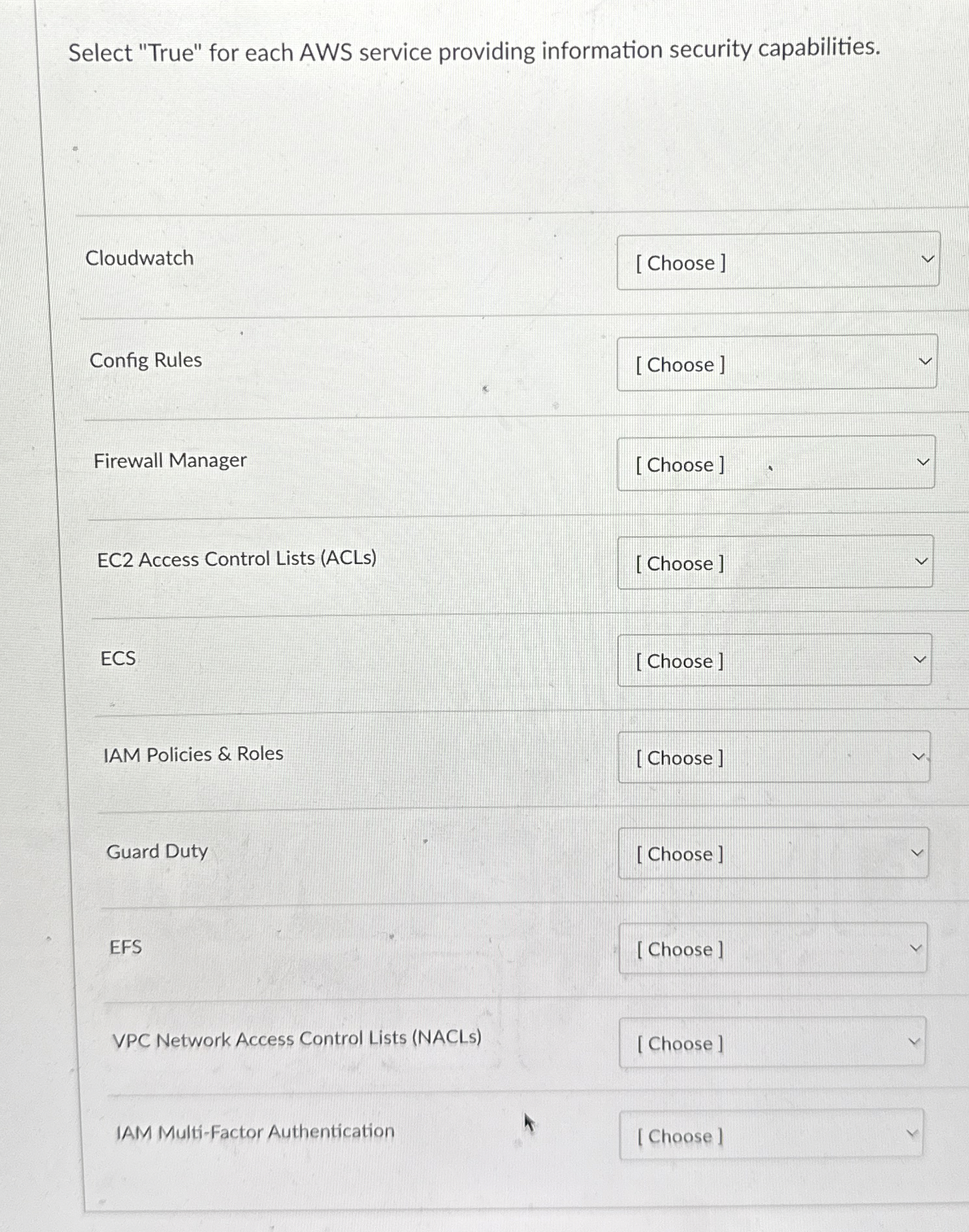 Select "True" for each AWS service providing