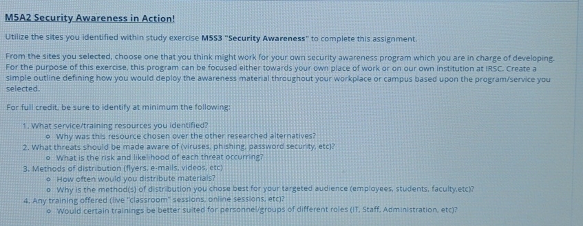 M 5 A 2 Security Awareness in Action! Utilize the