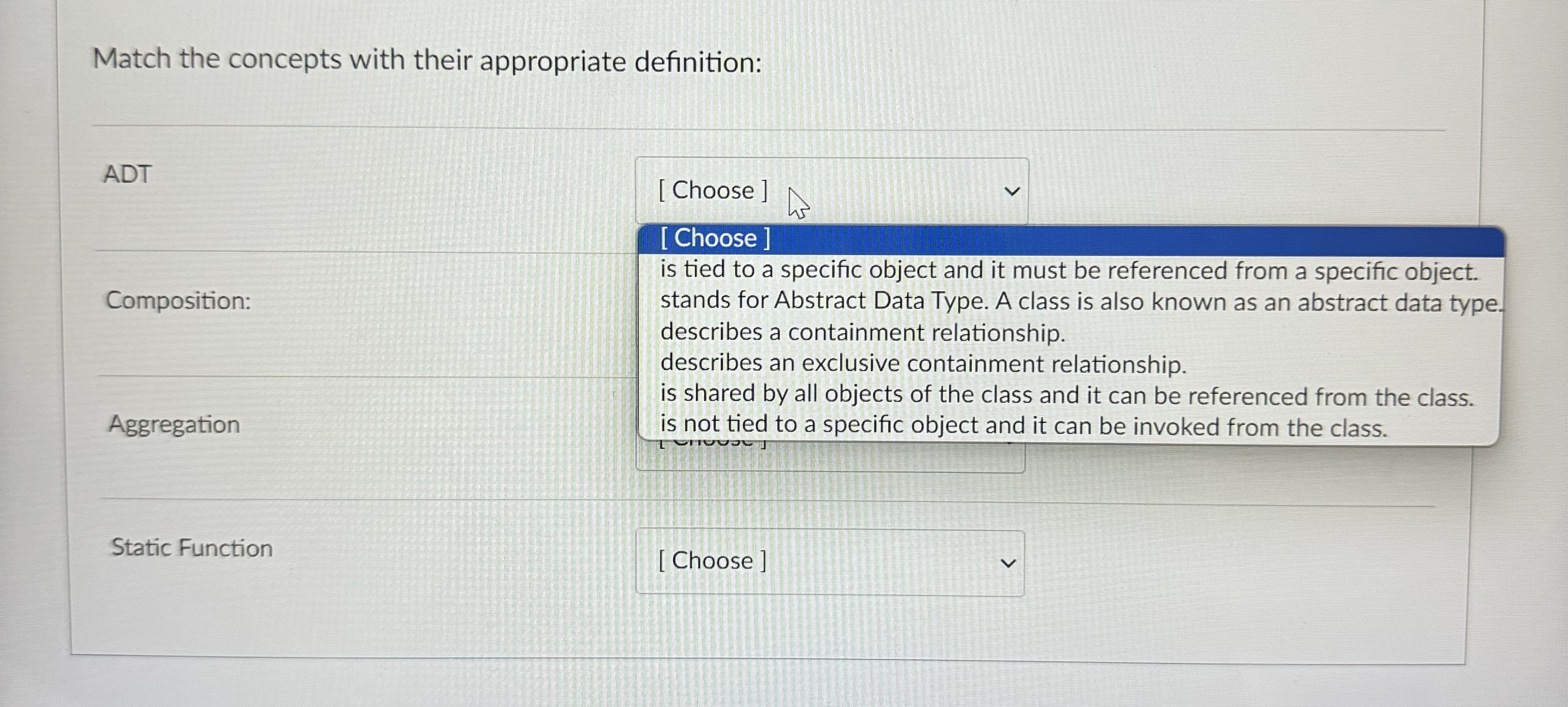 Match the concepts with their appropriate