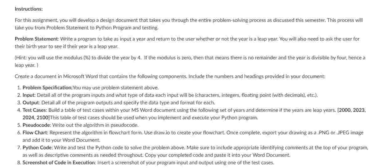 Instructions: For this assignment, you will