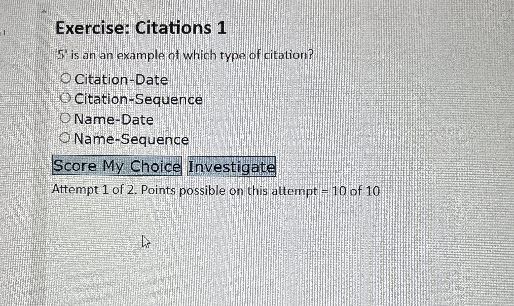 Exercise: Citations 1 ' 5 ' is an an example of