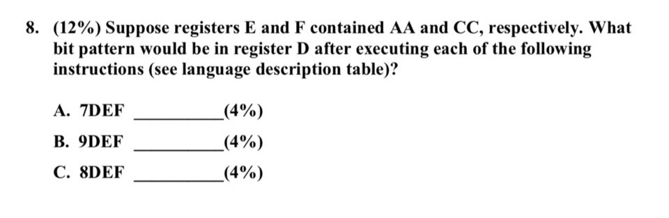 ( 1 2 % ) Suppose registers E and F contained A A