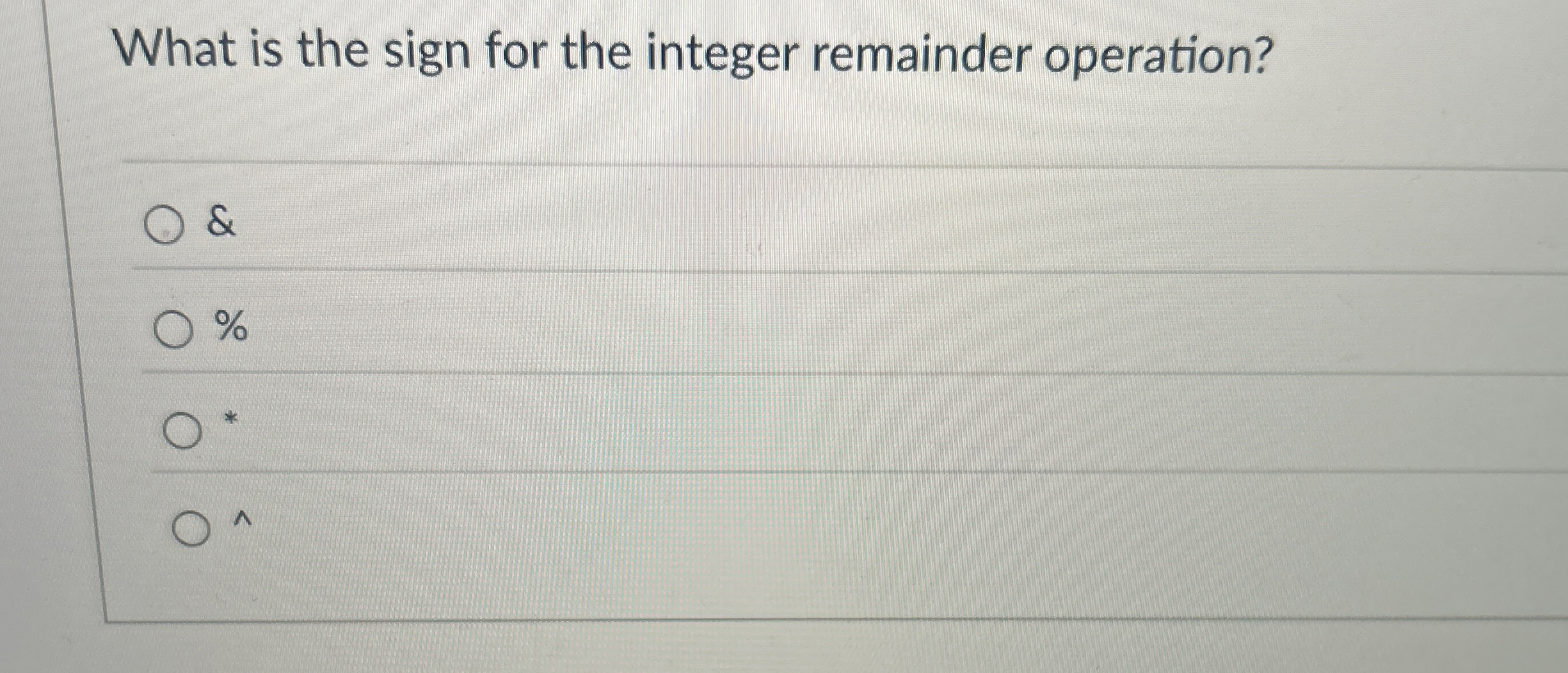 What is the sign for the integer remainder