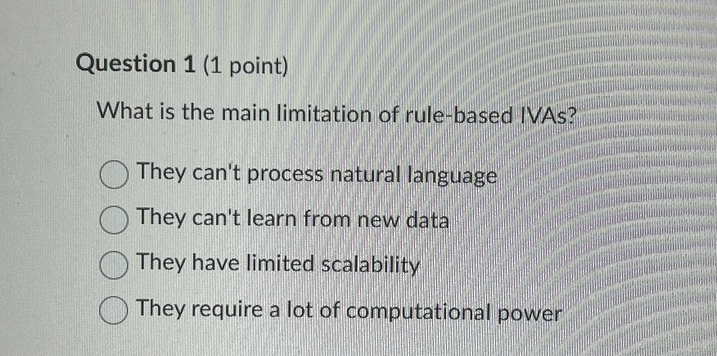 Question 1 ( 1 point ) What is the main
