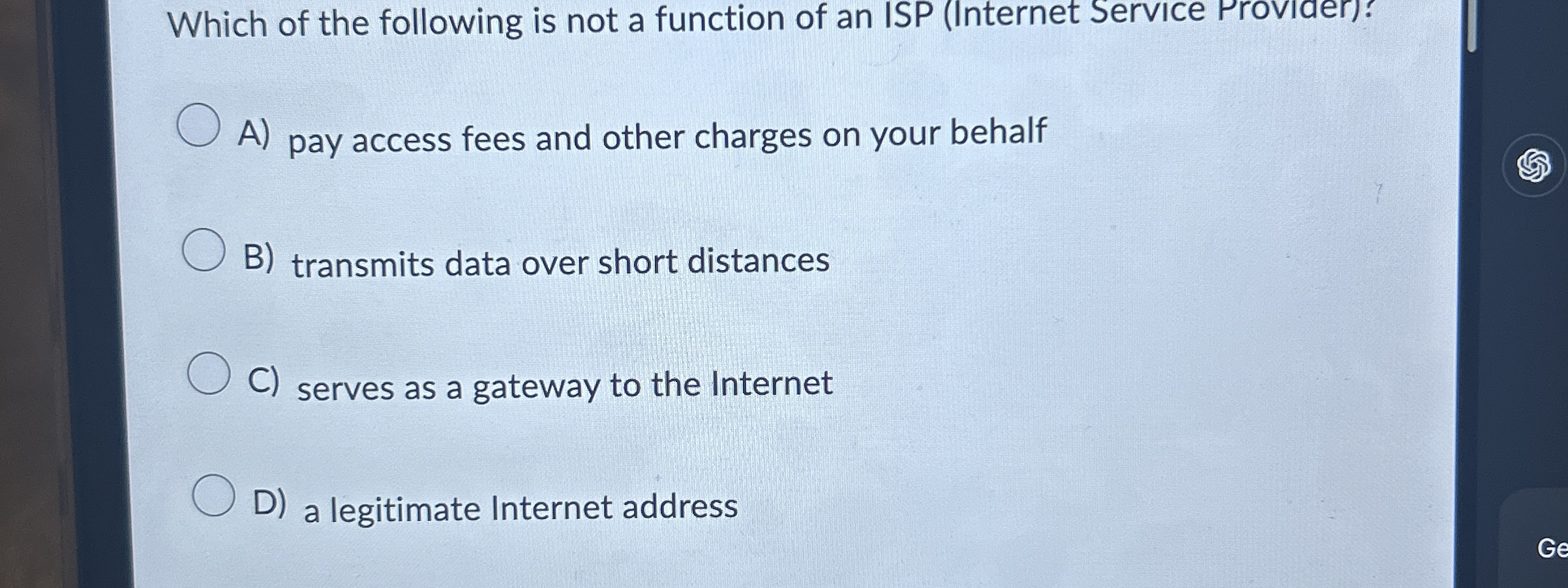 Which of the following is not a function of an