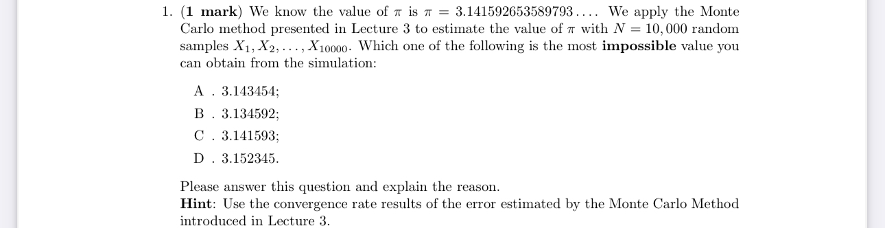 ( 1 mark ) We know the value of is = 3 . 1 4 1 5