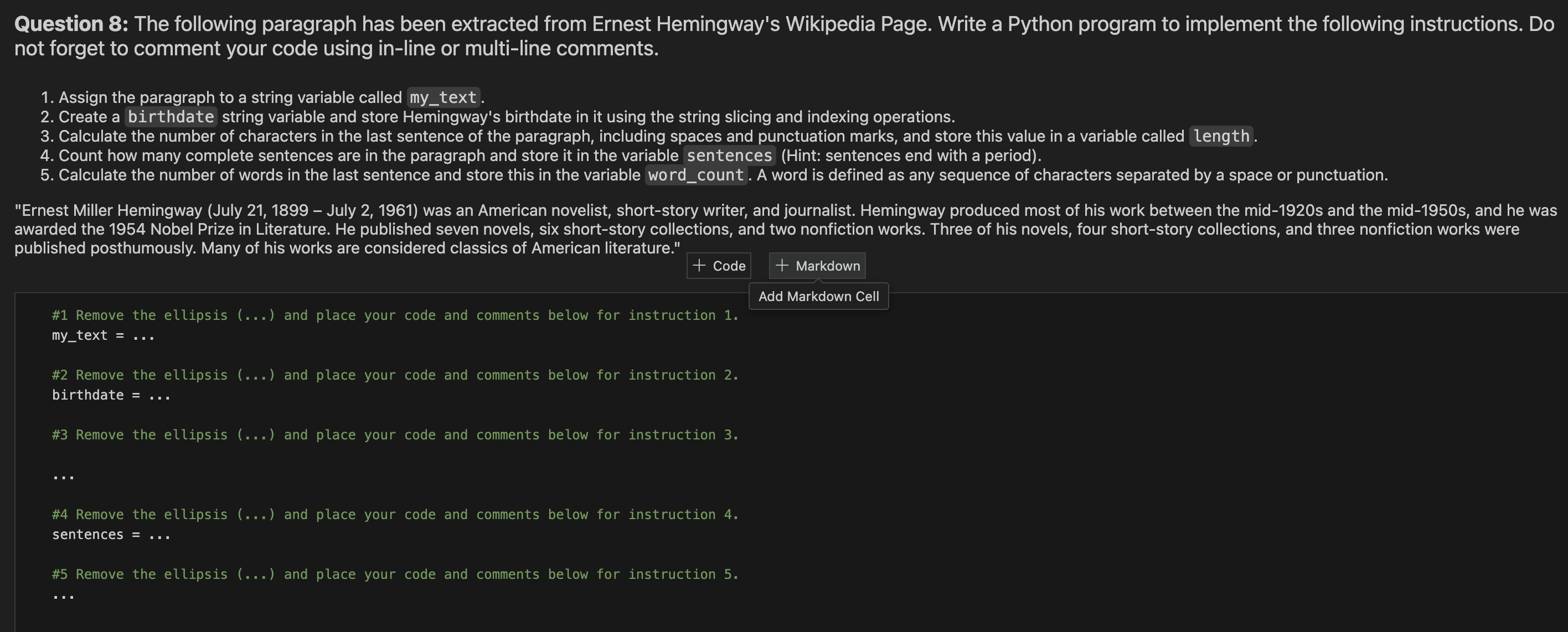 #### * * Question 8 : * * The following paragraph