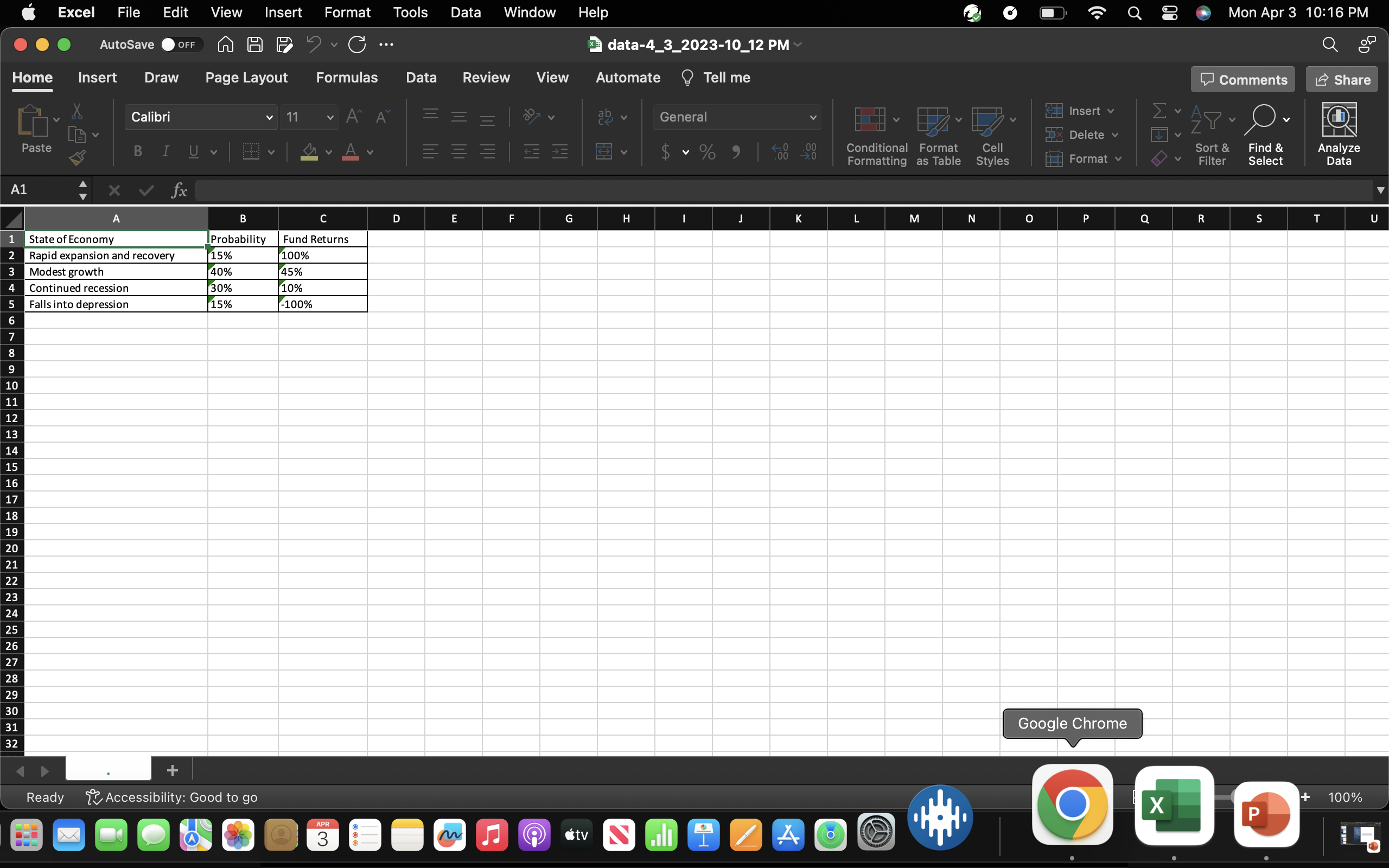 Excel File Edit View Insert Format Tools Data