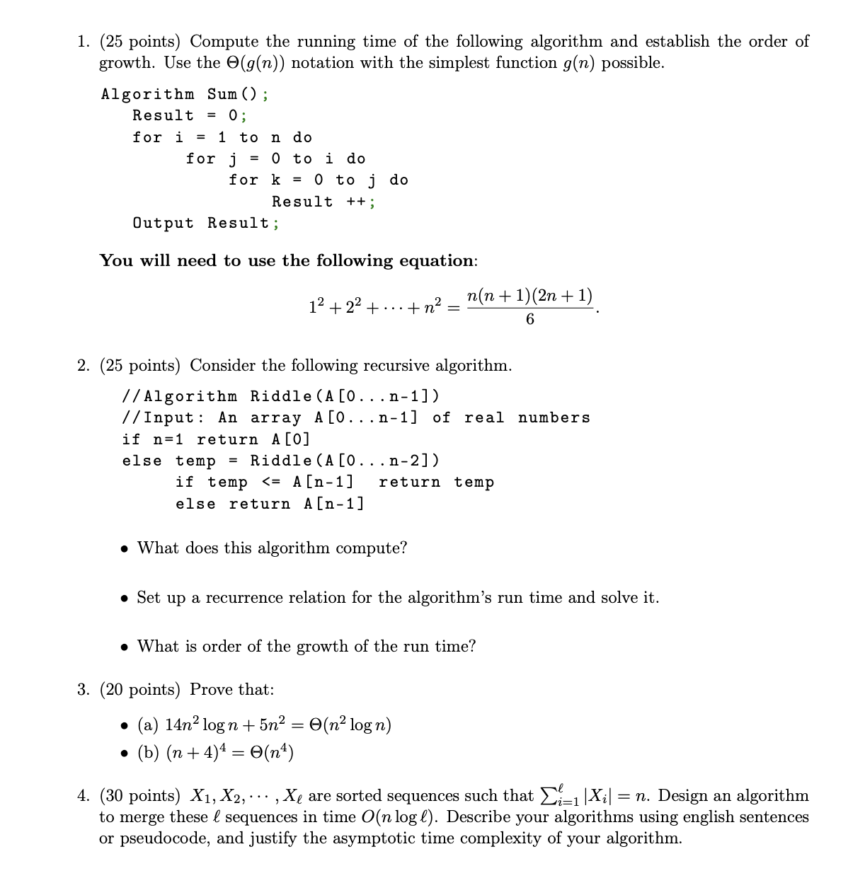 ( 2 5 points ) Compute the running time of the