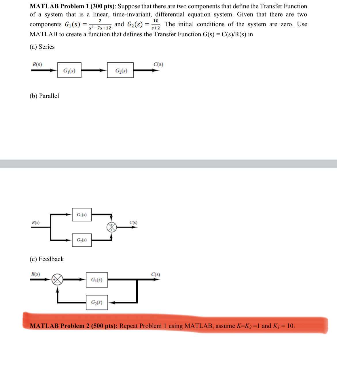 I need help solving MATLAB problem 2 not problem