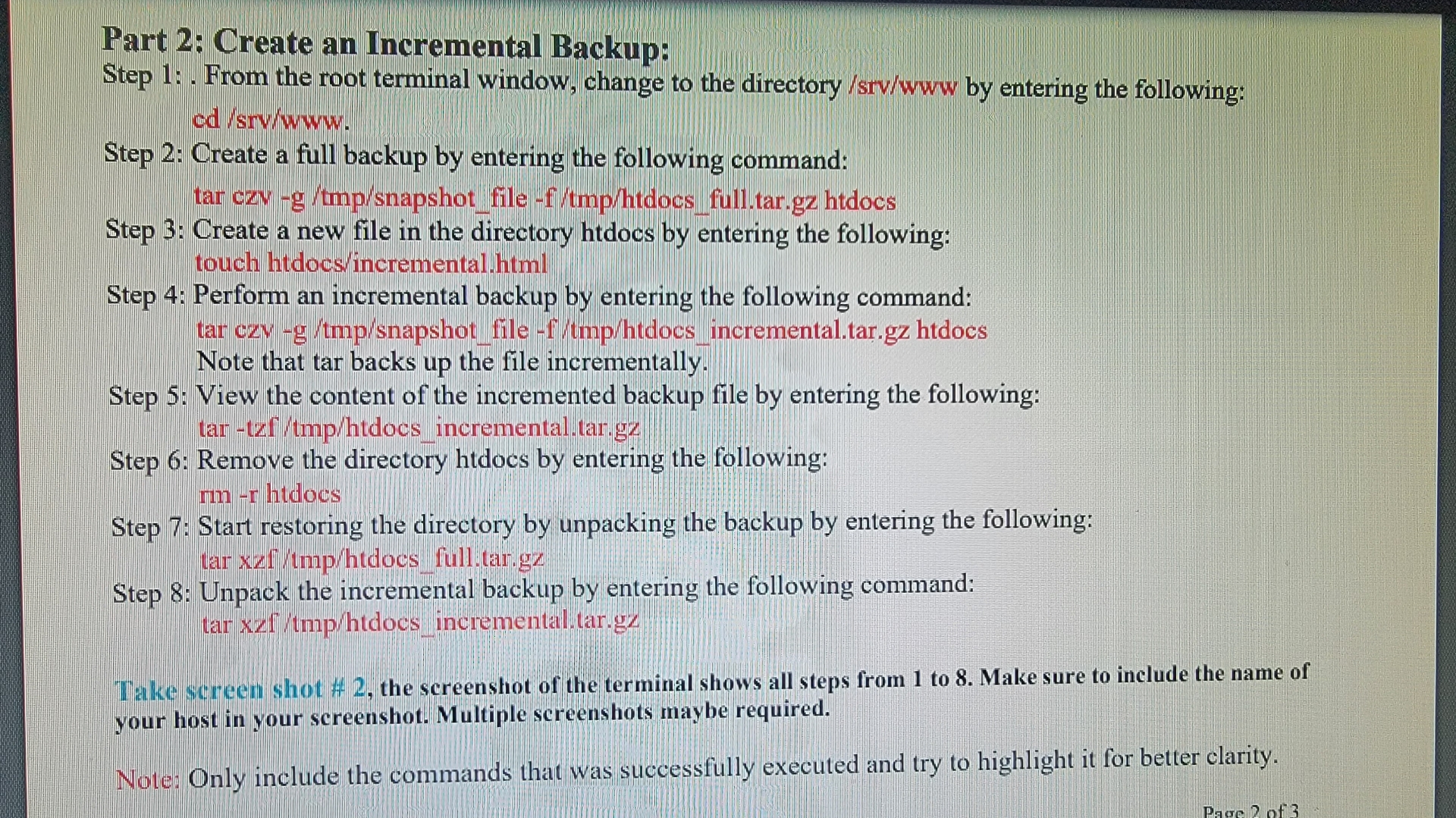 Exercise 1 : Create Backup Files with tar: Part 1