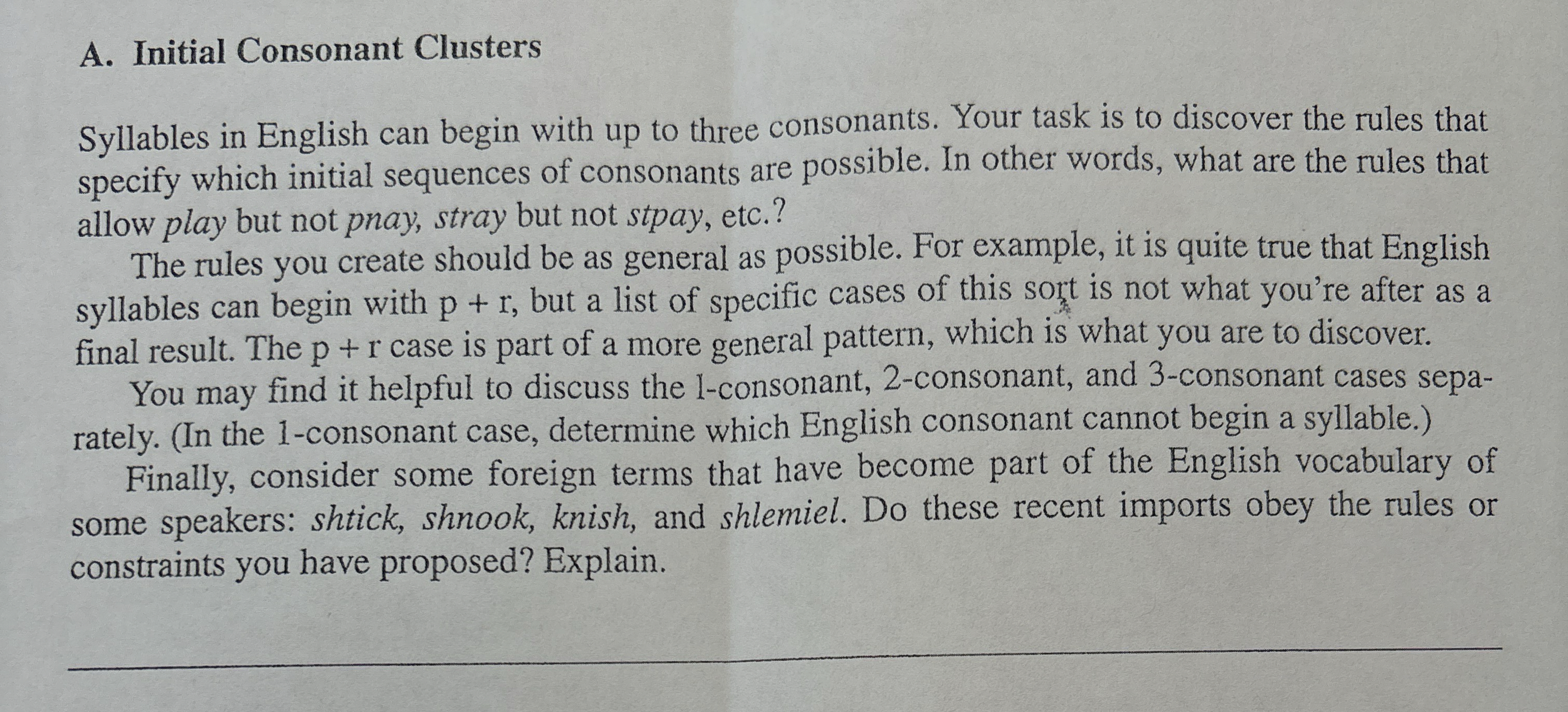 A . Initial Consonant Clusters Syllables in