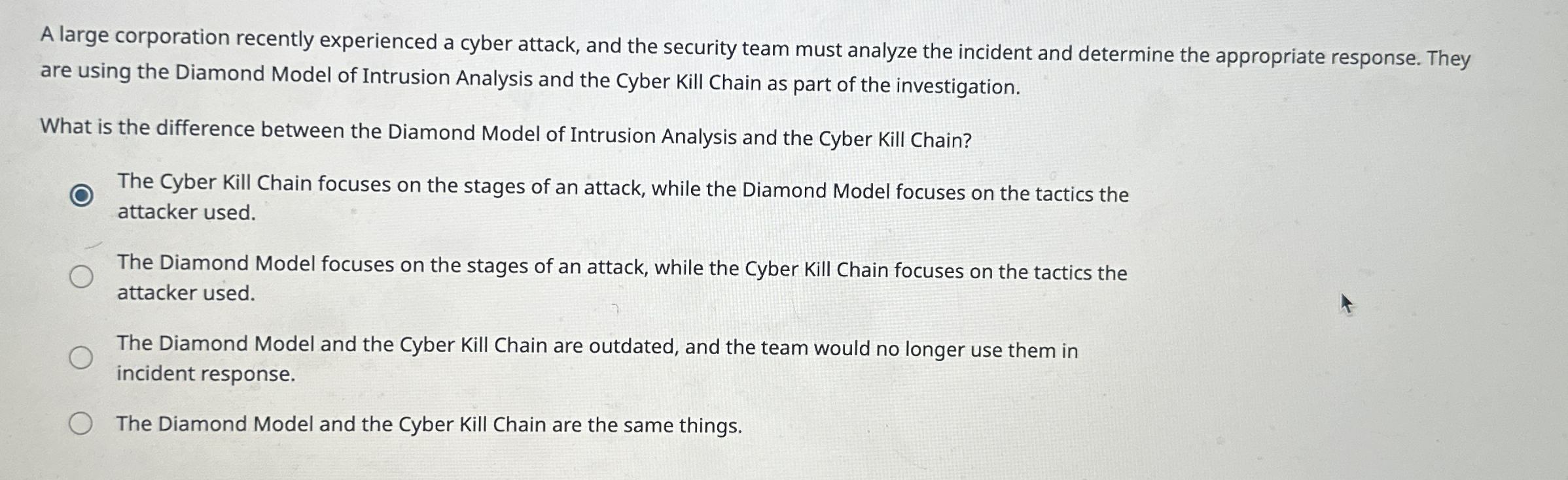 A large corporation recently experienced a cyber