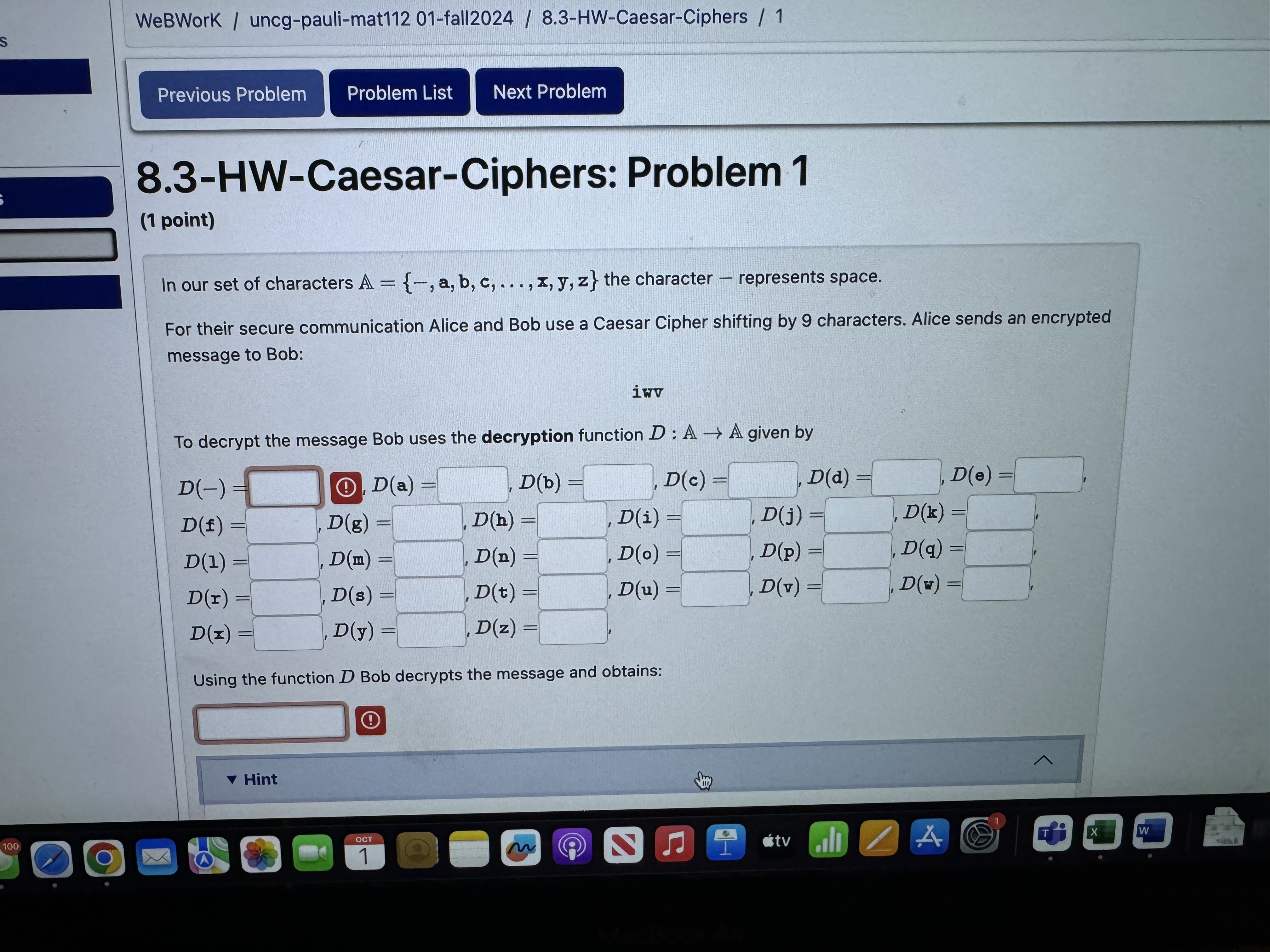 ( 1 point ) In our set of characters A = { - , a