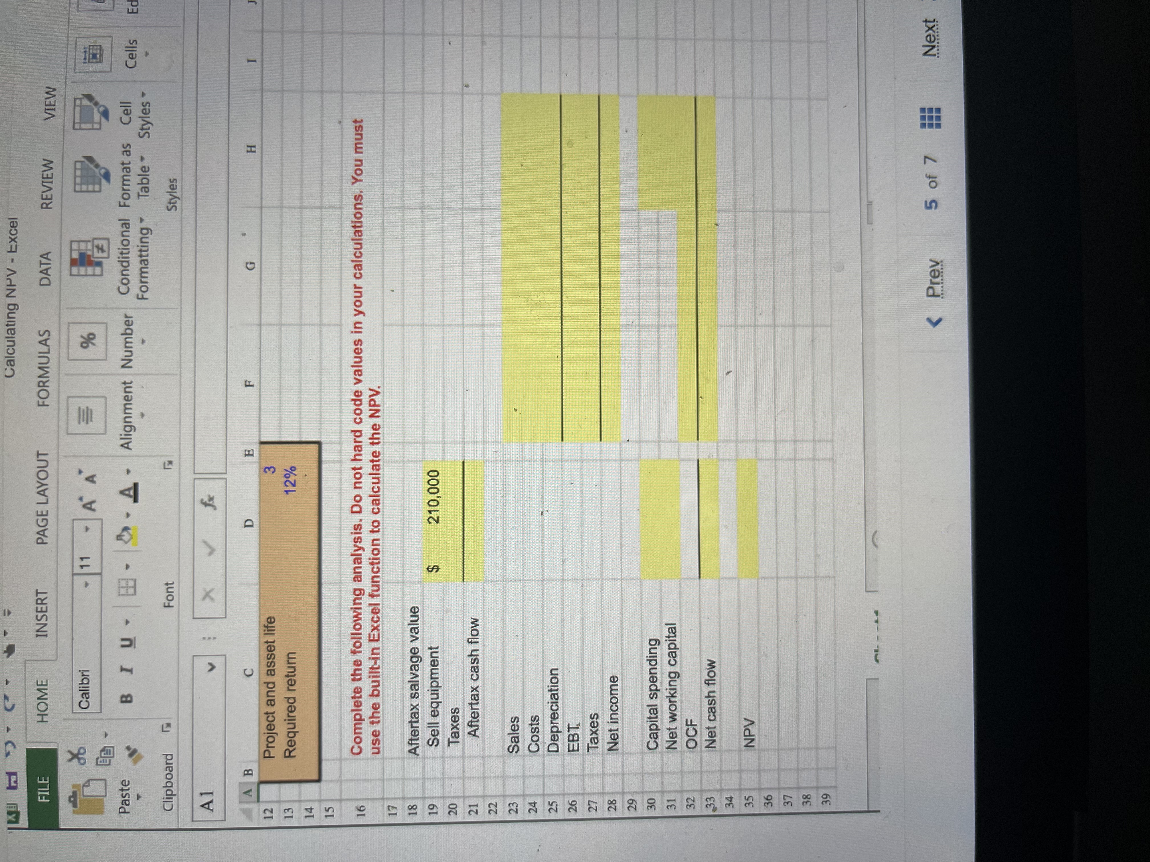 Calculating NPV - Excel FILE HOME INSERT PAGE