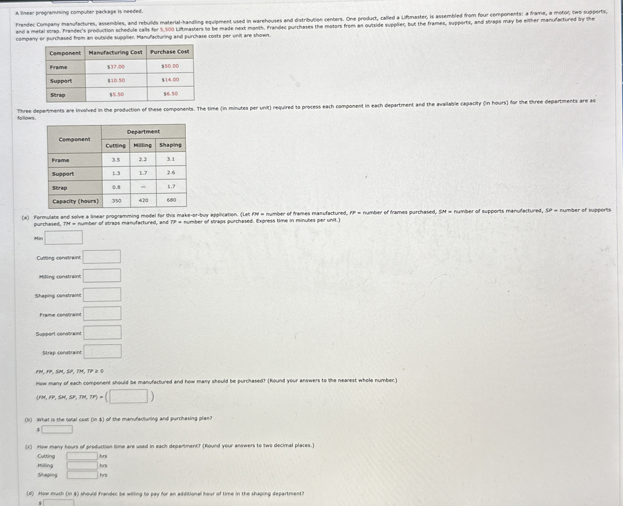 A linear programming computer package is needed.