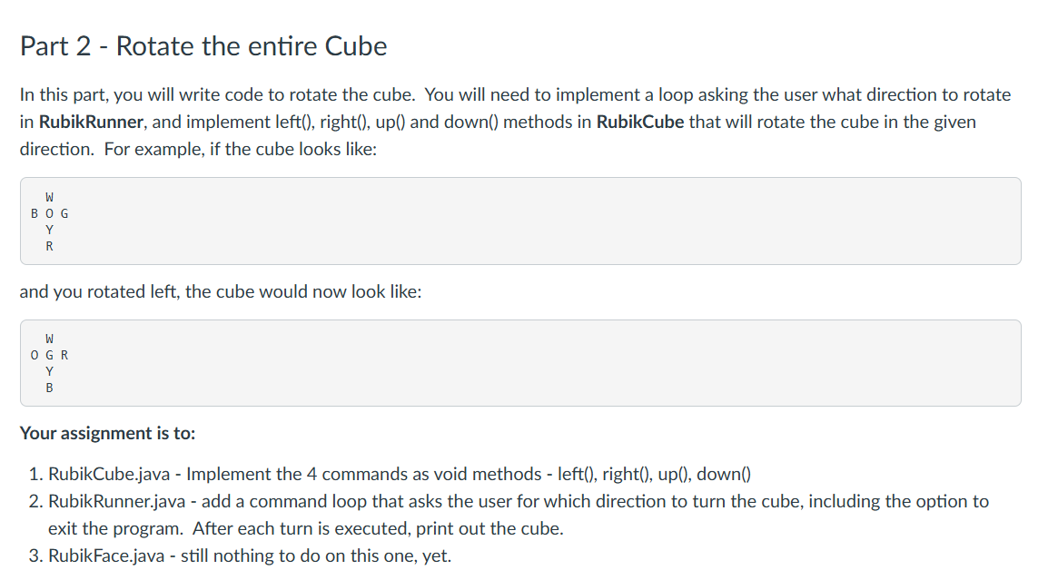 Java program: Part 2 - Rotate the entire Cube In