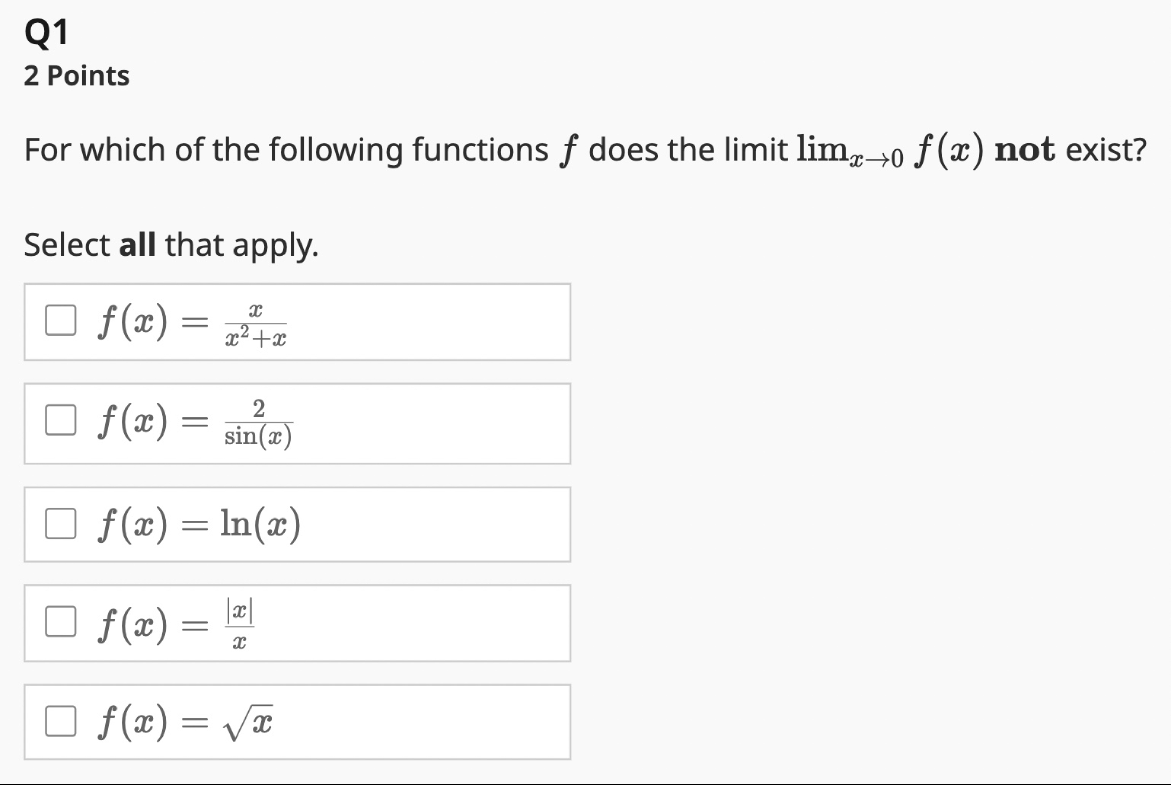 2 Points For which of the following functions f